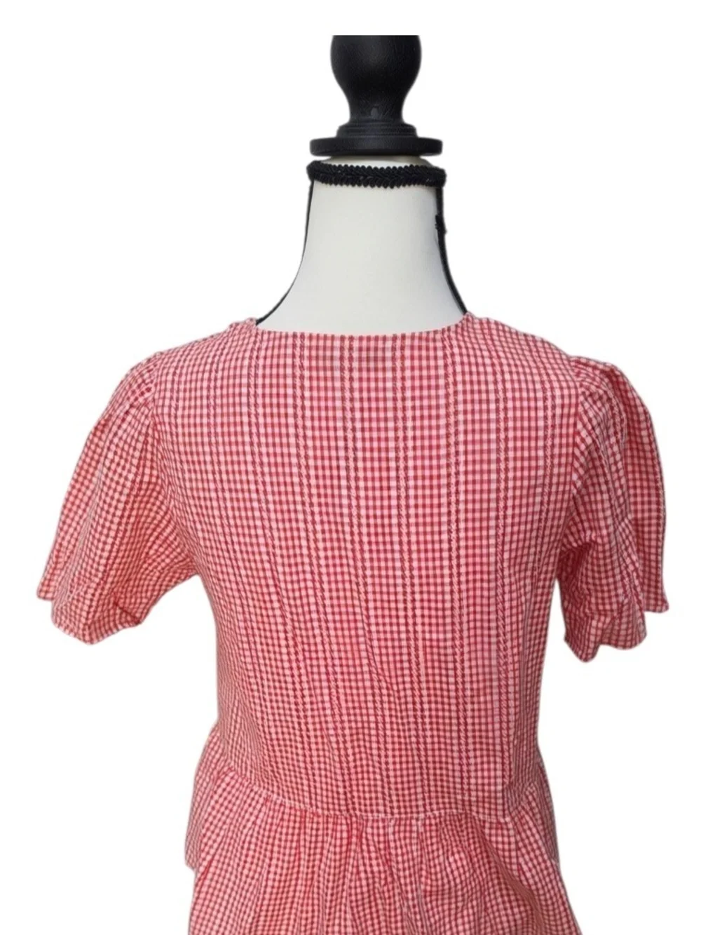 NEW Madewell Pink Gingham V-Neck Peplum Blouse